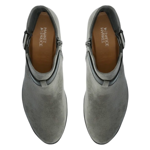 MARKET & SPRUCE • Dark Grey Odeya Suede Block Heel Buckle Bootie Shoes - Picture 3 of 7